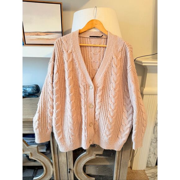 Jenni Kayne Cable Fisherman Cocoon Cardigan in blush pink Size XXS (oversized)‎